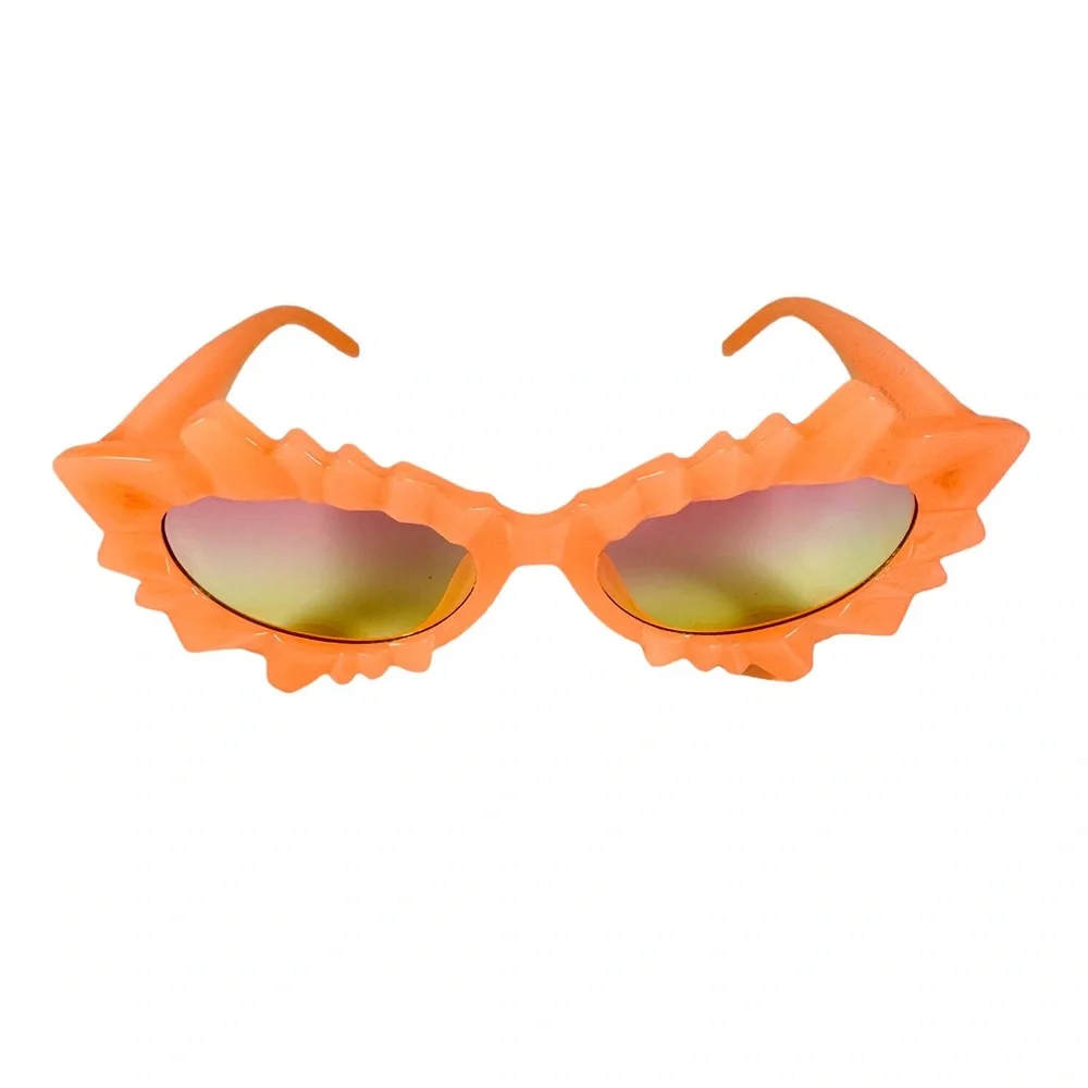 Ice Queen Jagged Tangerine orange Cat Eye pop art Sunglasses - Picture 4 of 6